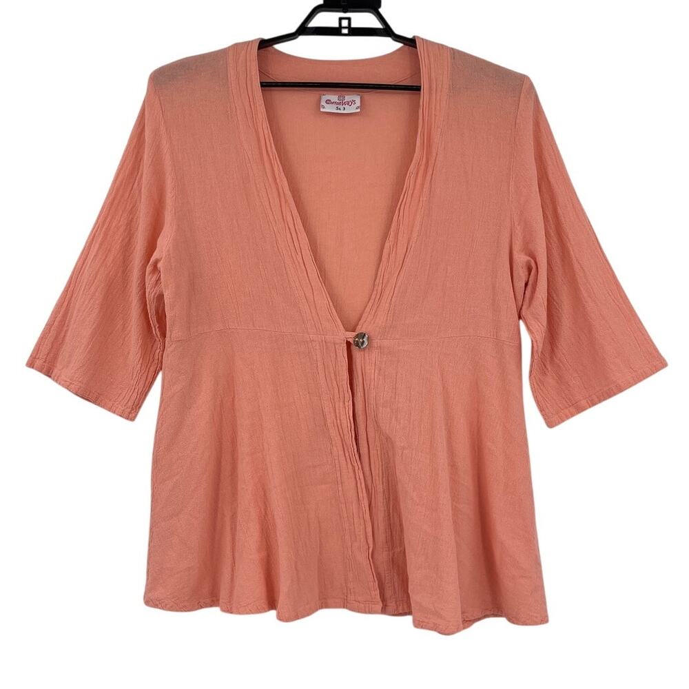 Cottonways Boho Gauze Womens Top Sz 2X Lagenlook Cottagecore Button Artsy Resort